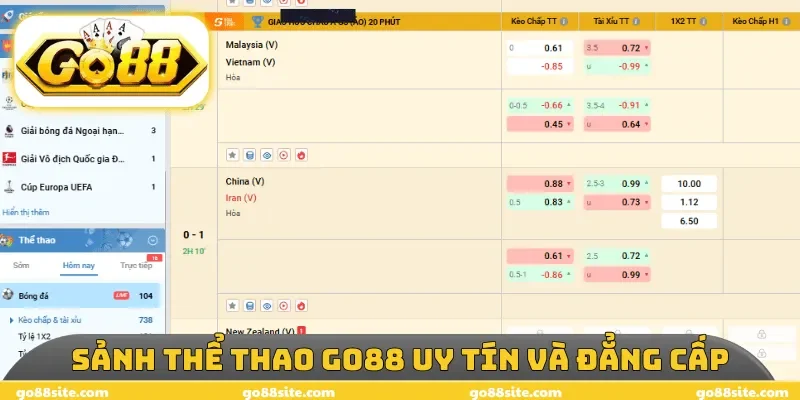 Sảnh thể thao GO88 uy tín và đẳng cấp